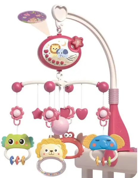 Carusel muzical pentru pătuț cu proiector Raya Toys – roz