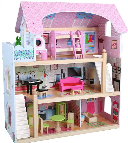 Casă de păpuși din lemn Moni Toys - Mila, cu 16 accesorii