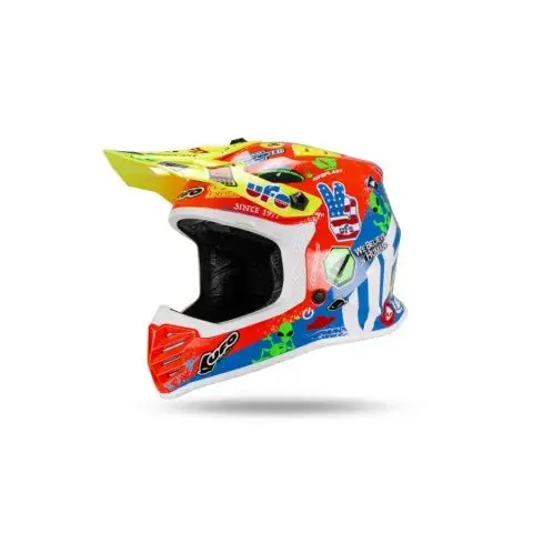 Casca copii motocross enduro Ufo Plast Korey, albastru rosu galben, S
