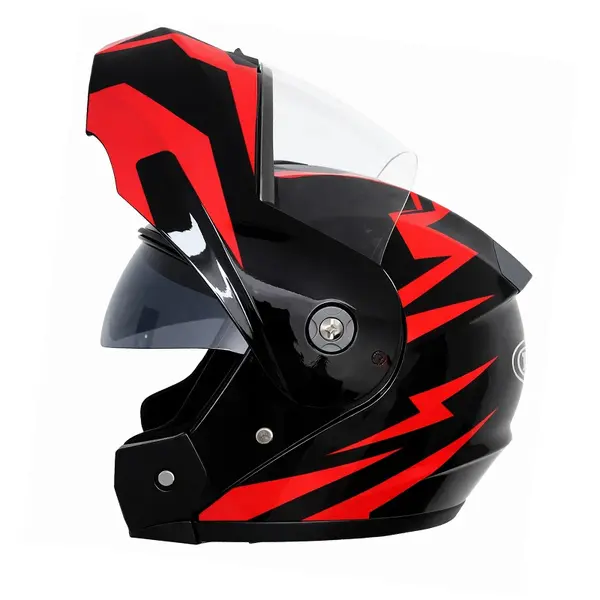 Casca Moto Scuter Flip-Up FIXATO, Viziera Dubla, Protectie UV, Negru cu Rosu, L 59-60cm