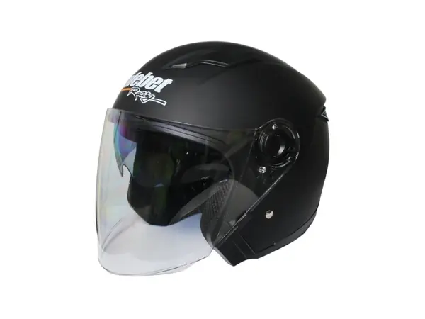 Casca moto semi-integrala cu ochelari pentru adulti, Safebet HF-223, culoare negru, marime S