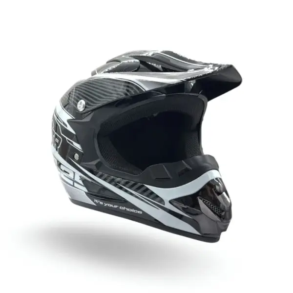 Casca motocross atv copii XTR 125, culoare negru alb, marime YS, 51-52cm