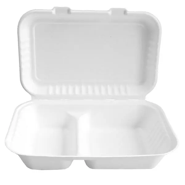Caserola bio Take-Away DOUBLE - din trestie zahar - alb, 24,5x16x6,8 cm