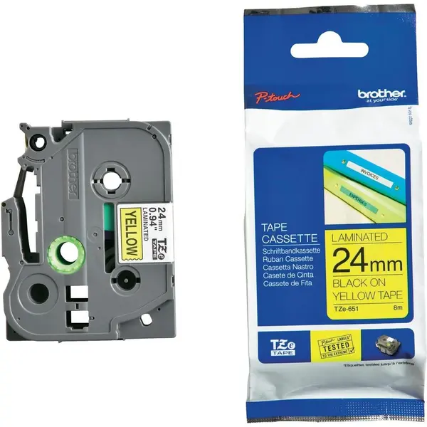 Casetă Brother - TZe-651, pentru P-Touch, 24mm, 8m, Black/Yellow