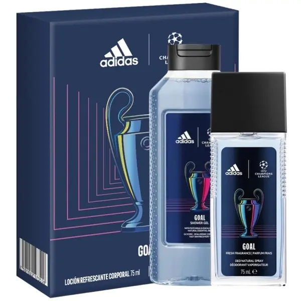 Caseta Cadou Barbati Adidas Uefa Goal, Deodorant Natural Spray 75 ml, Gel Dus 250 ml