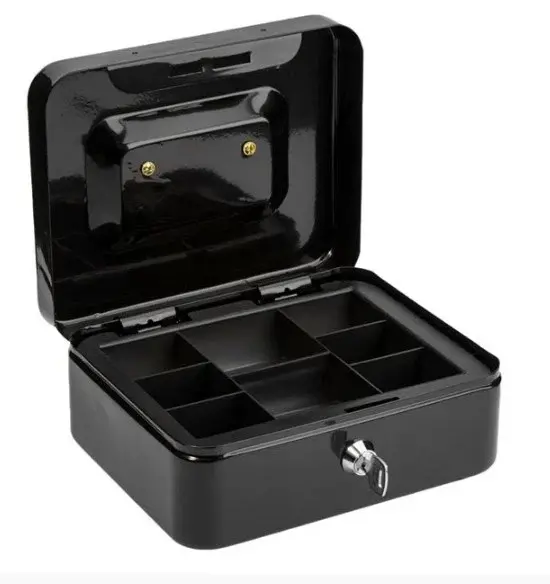 Caseta pentru monede si bacnote din metal, negru 20x16x9 cm