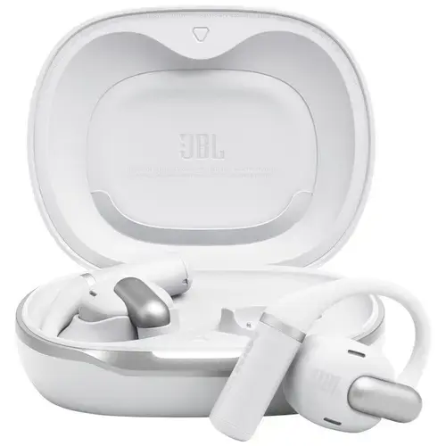 Casti Alergare Open-Ear JBL Sense Pro, True Wireless, Bluetooth, Hi-Res Audio, 4 microfoane, Multipoint, Autonomie 38 ore, Alb
