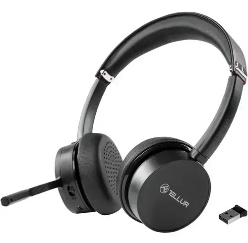 Casti call center cu microfon Tellur Voice Pro Wireless, Bluetooth 5.0, Anulare zgomot fundal (Negru)