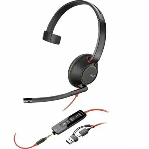 Casti Call Center Poly Blackwire 5210 USB-C + Jack 3.5mm, Adaptor USB-C/A, Microfon (Negru)