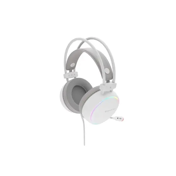 Casti gaming cu fir Genesis Neon 613 G2, Microfon, Iluminare RGB, Alb