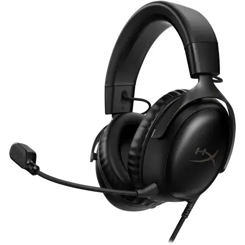 Casti Gaming HyperX Cloud III, DTS Headphone:X Spatial Audio, drivere 53mm, microfon detasabil cu metal mesh, noise cancelling si indicator LED, jack 3,5mm, USB-C, USB-A, cupe cu spuma cu memorie, multiplatforma (Negru)