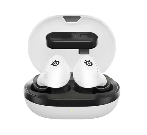 Casti Gaming Wireless In-Ear SteelSeries Arctis GameBuds pentru PlayStation, 2.4GHZ + Bluetooth, USB-C, ANC, Autonomie pana la 10 ore (Alb)