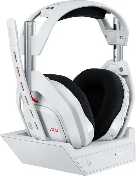 Casti Gaming Wireless Logitech ASTRO A50 Gen 5 + Statie cu PLAYSYNC Audio, LIGHTSPEED/USB, Autonomie 24 ore, Microfon, Multiplatforma (Alb)