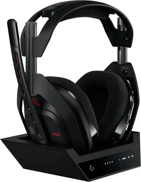 Casti Gaming Wireless Logitech ASTRO A50 Gen 5 + Statie cu PLAYSYNC Audio, LIGHTSPEED/USB, Autonomie 24 ore, Microfon, Multiplatforma (Negru)