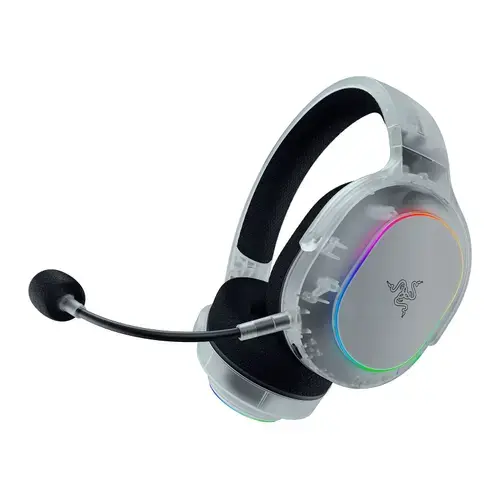 Casti Gaming Wireless Razer Barracuda X Chroma Phantom White Edition, 2.4GHz/Bluetooth, 7.1 Surround, Autonomie 70/35 ore, Iluminare 6 zone (Transparent)