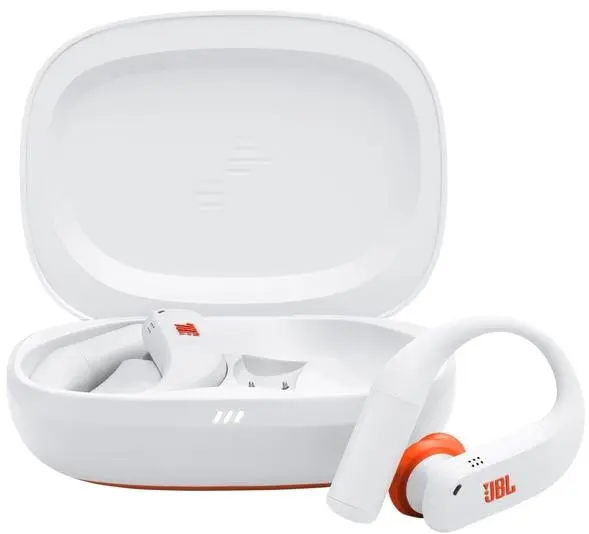 Căști sportive wireless JBL - Endurance Peak 4, TWS, albe/portocaliu