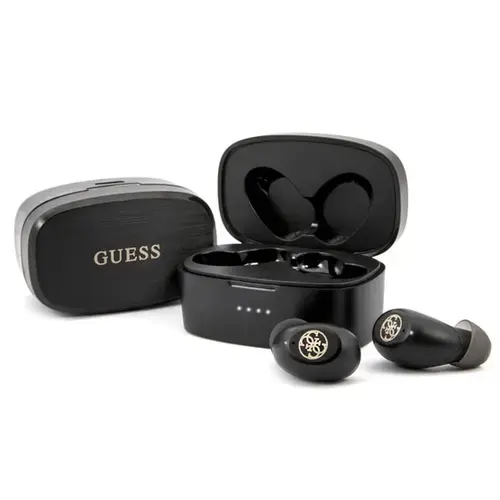 Casti True Wireless GUESS 4H, Bluetooth, TWS, Microfon, Rezistent la apa, Carcasa de incarcare, Negru