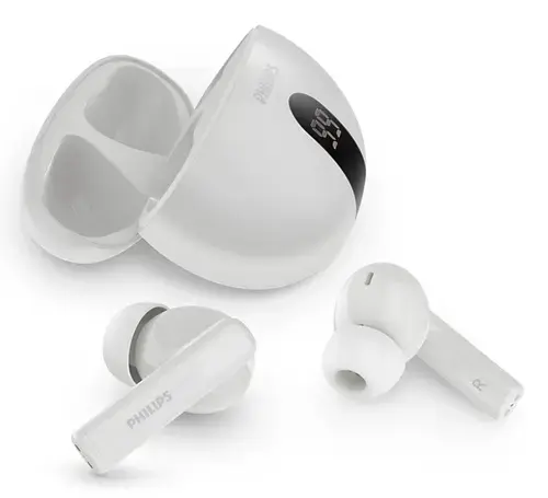 Casti True Wireless In-Ear Philips TAT2520WT/00, Bluetooth, Noise Cancelling, Microfon, IPX4 (Alb)