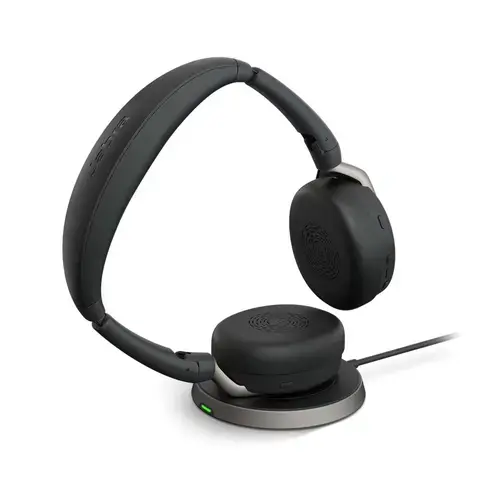 Casti Wireless Call Center Jabra Evolve2 65 FLEX, Bluetooth, USB-C, MS, Incarcare Wireless, Suport incarcare (Negru/Argintiu)