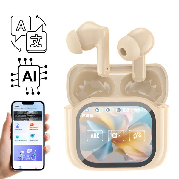 Casti Wireless cu Translator AI, Control APP, Bluetooth si Ecran Digital cu Control Tactil