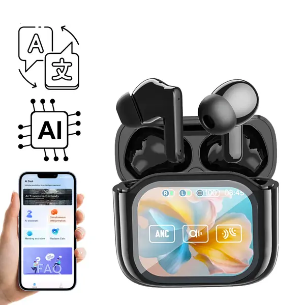 Casti Wireless cu Translator AI, Control APP, Bluetooth si Ecran Digital cu Control Tactil