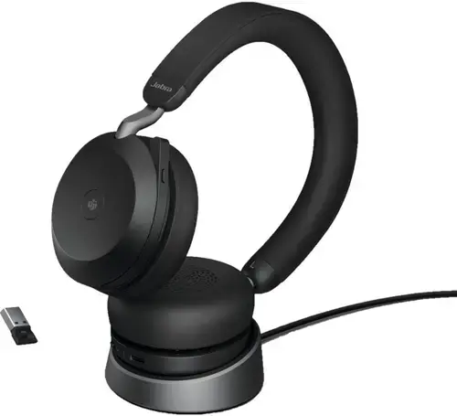 Casti Wireless Jabra Evolve2 75 Microsoft Teams, USB-A, Bluetooth, Microfon + stand incarcare (Negru)