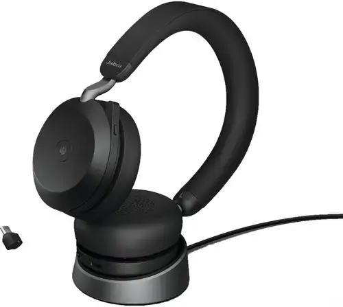 Casti Wireless Jabra Evolve2 75 MS Stereo, USB Type-C, Microfon, Stand (Negru)