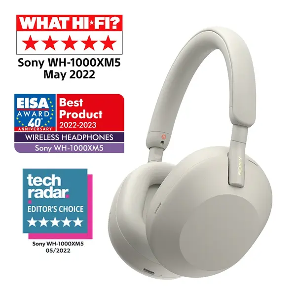 Căști wireless Sony - WH-1000XM5, Hard Case, ANC, argintiu