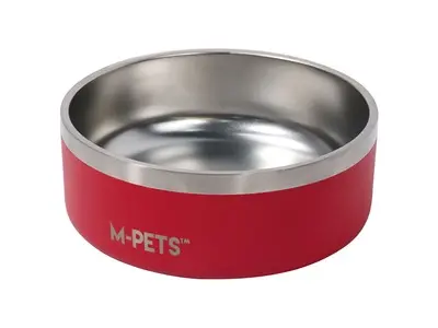 Castron rosu, premium, otel inoxidabil, Double Wall Bowl ESKIMO M-PETS, 1.25 L