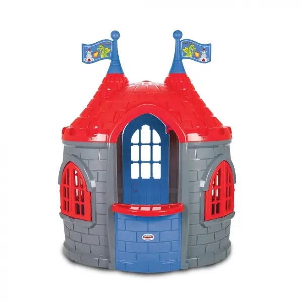 Casuta de gradina pentru copii Pilsan Castelul Cavalerului RosuGri, design realist, Instalare usoara, utilizare interiorexterior,plastic rezistent UV, usa si ferestre functionale, 168x125x129 cm