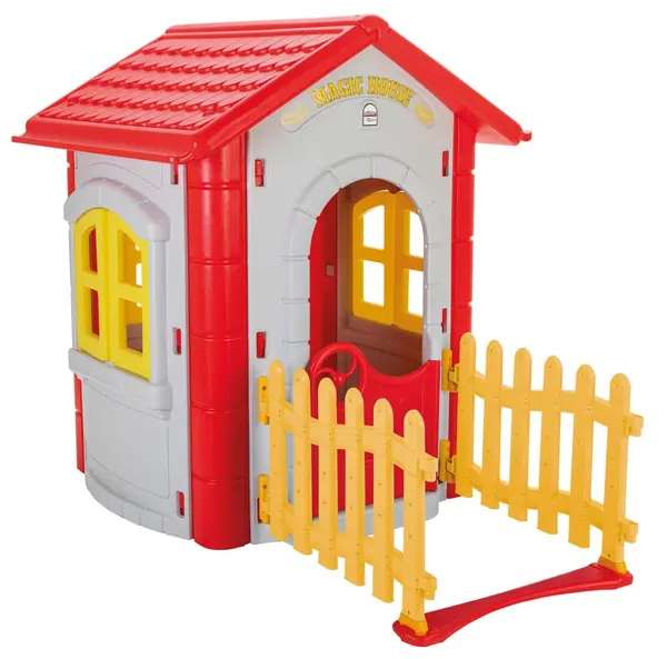 Casuta de gradina pentru copii Pilsan Magic House GreyYellow gardulet inclus, utilizare interiorexterior,plastic rezistent UV,design realist,usa si ferestre functionale, 112 x 172 x 131 cm