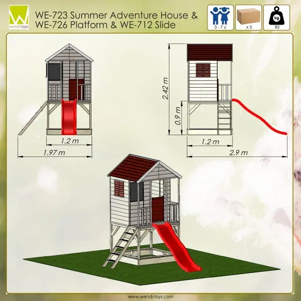Casuta de gradina Summer Adventure House cu platforma cu loc pentru nisip si tobogan M7