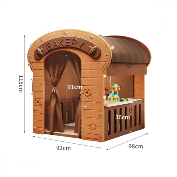 Casuta de joaca pentru copii Nichiduta Graden pink Bakery, iluminata, cu draperie si covoras din bumbac inclus, dimensiune 98 x 92 x 115 cm