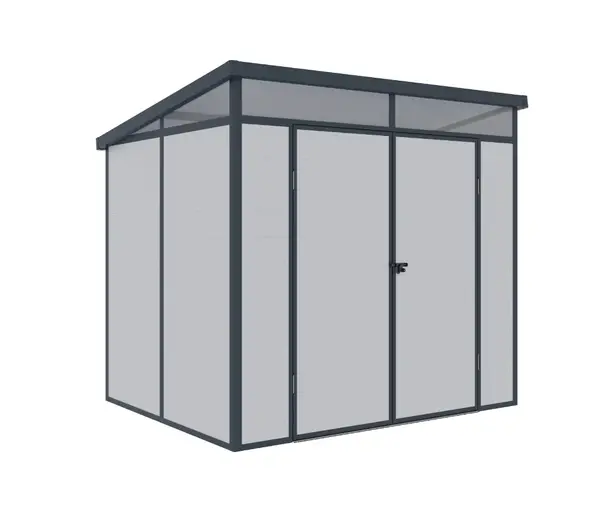 Casuta / magazie de gradina premium din material plastic, KLUGMEISTER Toya B Gri, dimensiuni 238x191x215 cm, cu baza metalica