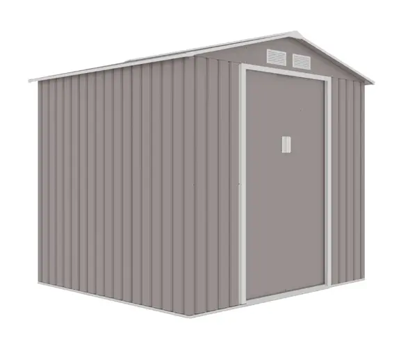 Casuta / magazie de gradina premium metalica, MESTERINO Archer-B Gri cald, dimensiuni 213x195x195 cm cu baza metalica