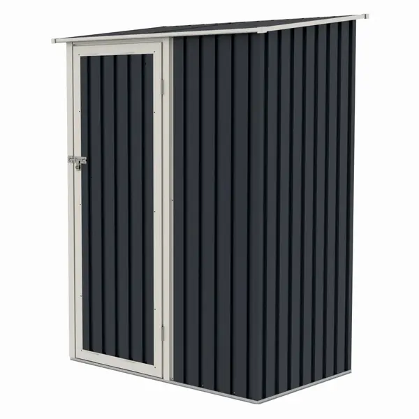 Casuta / magazie de gradina premium metalica, MESTERINO Joy-A, Gri/Bej, dimensiuni 143x89x186 cm, cu usa cu balama si baza metalica
