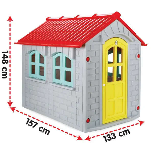 Casuta mare de gradina pentru copii Pilsan My Home Gri 157x133x148 cm, utilizare interiorexterior,plastic rezistent UV,design realist,usa si ferestre functionale
