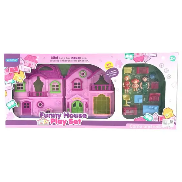 Casuta pentru papusi cu mobilier si figurine Ocie Funny House