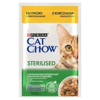 CAT CHOW STERILISED, Pui si Vinete, hrana umeda pentru pisici 1 x 85g