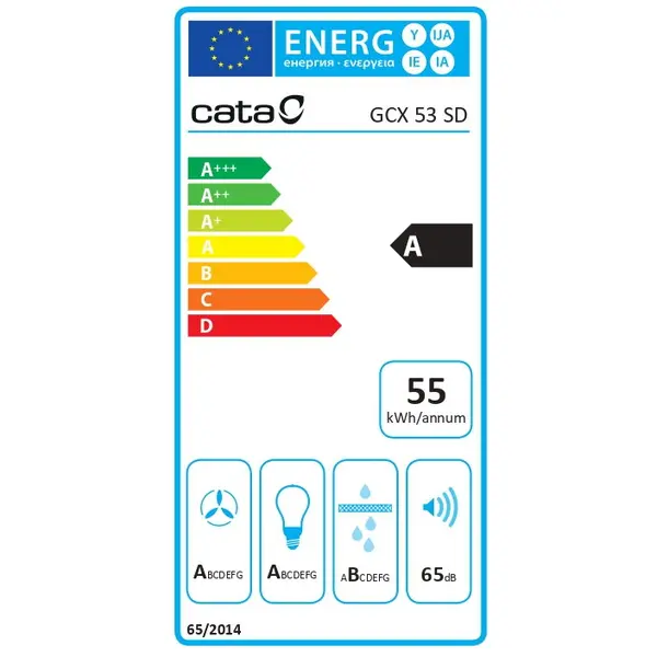 Cata CATA CAMPANA GCX 53 SD Hood, Energy efficiency class A, Width 53 cm, Max extraction power 750 m3/h , LED, Stainless steel/Gray glass