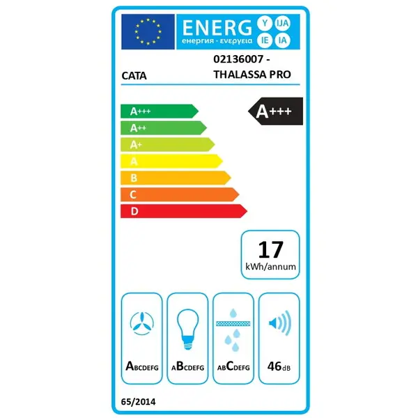 Cata Cata Hood THALASSA PRO 600GWH Width 60cm, Max 842 m³/h, LED, White