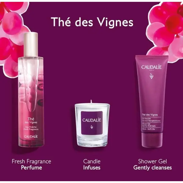 Caudalie Thé Des Vignes Set cosmetic Volum Parfum fresh 50 ml + gel de duș 50 ml + lumânare parfumată 35 g
