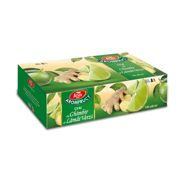Ceai cu ghimbir si lamai verzi Aromafruct, 100 plicuri, Fares