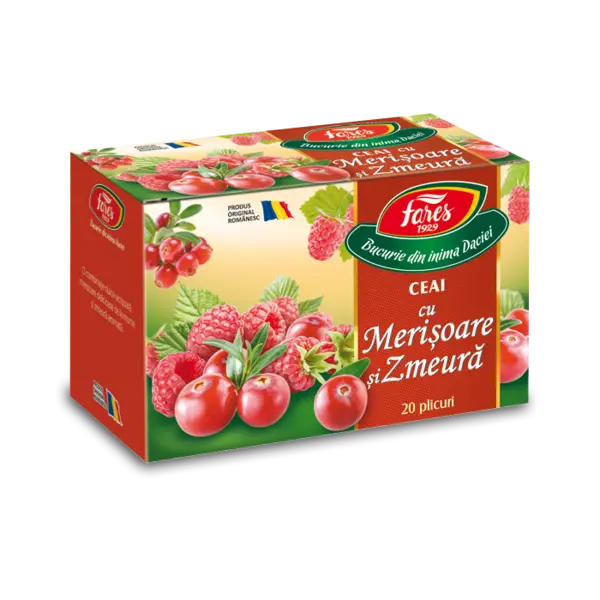 Ceai cu merisoare si zmeura Aromfruct, 20 plicuri, Fares