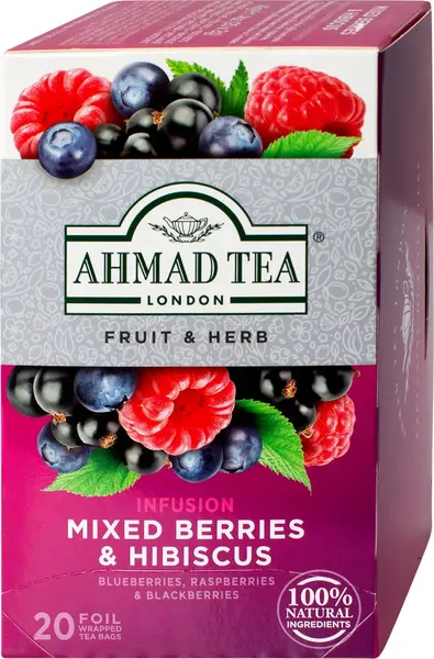 Ceai de fructe de pădure mixte și hibiscus, 20 de pliculețe, Ahmad Tea