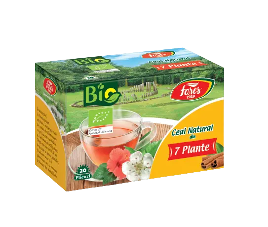 Ceai natural din 7 plante bio, 20 plicuri, Fares