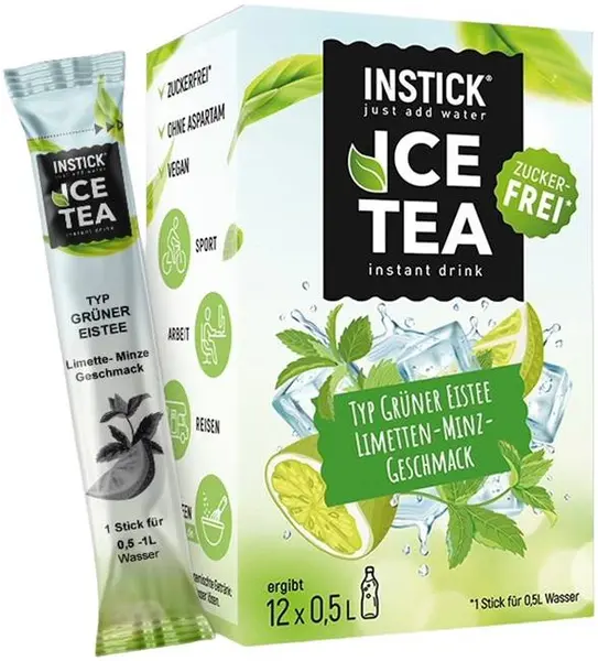 Ceai rece instant, lime și mentă, 12 x 2,5 g, Instick