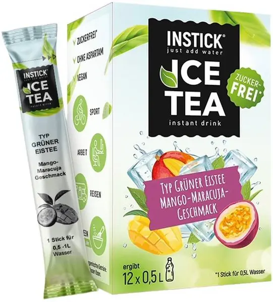 Ceai rece instant, mango și fructul pasiunii (maracuja), 12 x 2,5 g, Instick