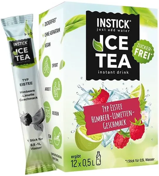 Ceai rece instant, zmeură și lime, 12 x 2,5 g, Instick
