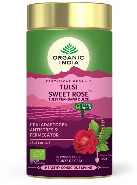 Ceai Tulsi cu Trandafir dulce - eco-bio - 100g - Organic India